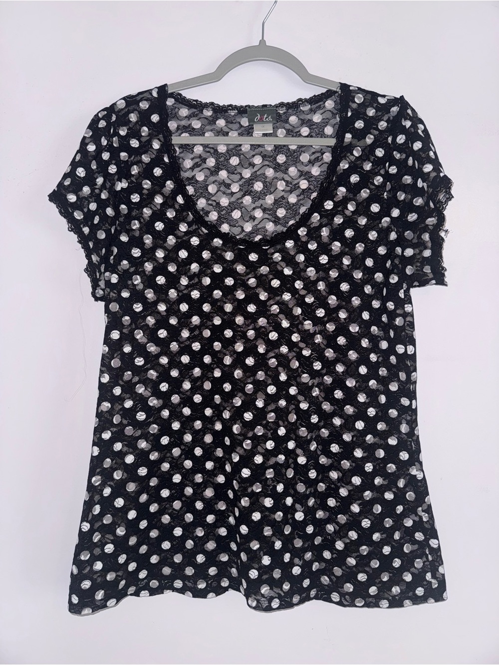 Dots Black and White Polka Dot Lace Short Sleeve Top